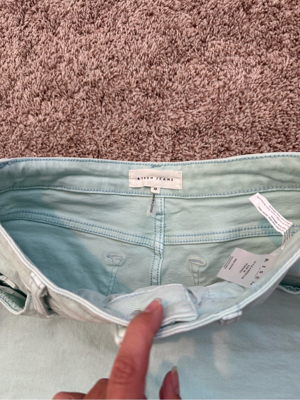 Risen Tummy Control High Rise Fray Hem Mint Shorts - Picture 6 of 8